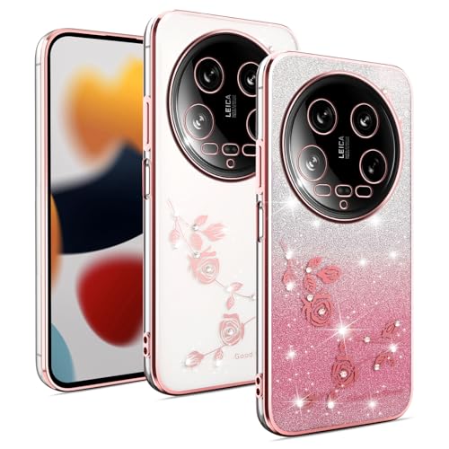 Cover Glitter per Xiaomi 14 Ultra Custodia Bling Brilla Ultrasottile Trasparente Antiurto Carino Scintillante con Donne e Ragazze - rosa oro