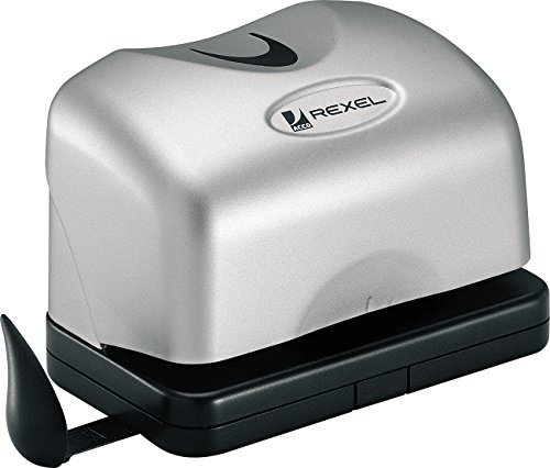 Rexel EP212 2101180 - Perforadora eléctrica de 2 agujeros (funciona con baterías, perfora 12 folios de 80 gsm), color plateado