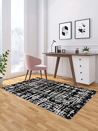 Image of Export Quality Handtufted Woolen Carpet for Living Room Bedroom & Hall - Color - Black /Ivory - Size - 6 x 9 Feet
