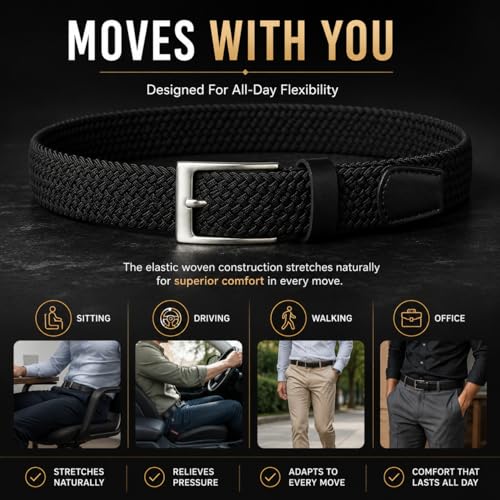Image of MaheTri Braided Canvas Stretchable Elastic Woven Belt For Men (Upto 48 inch) | Premium Fabric Cloth Adjustable & Hole Free Elastic Belt for Men & Women