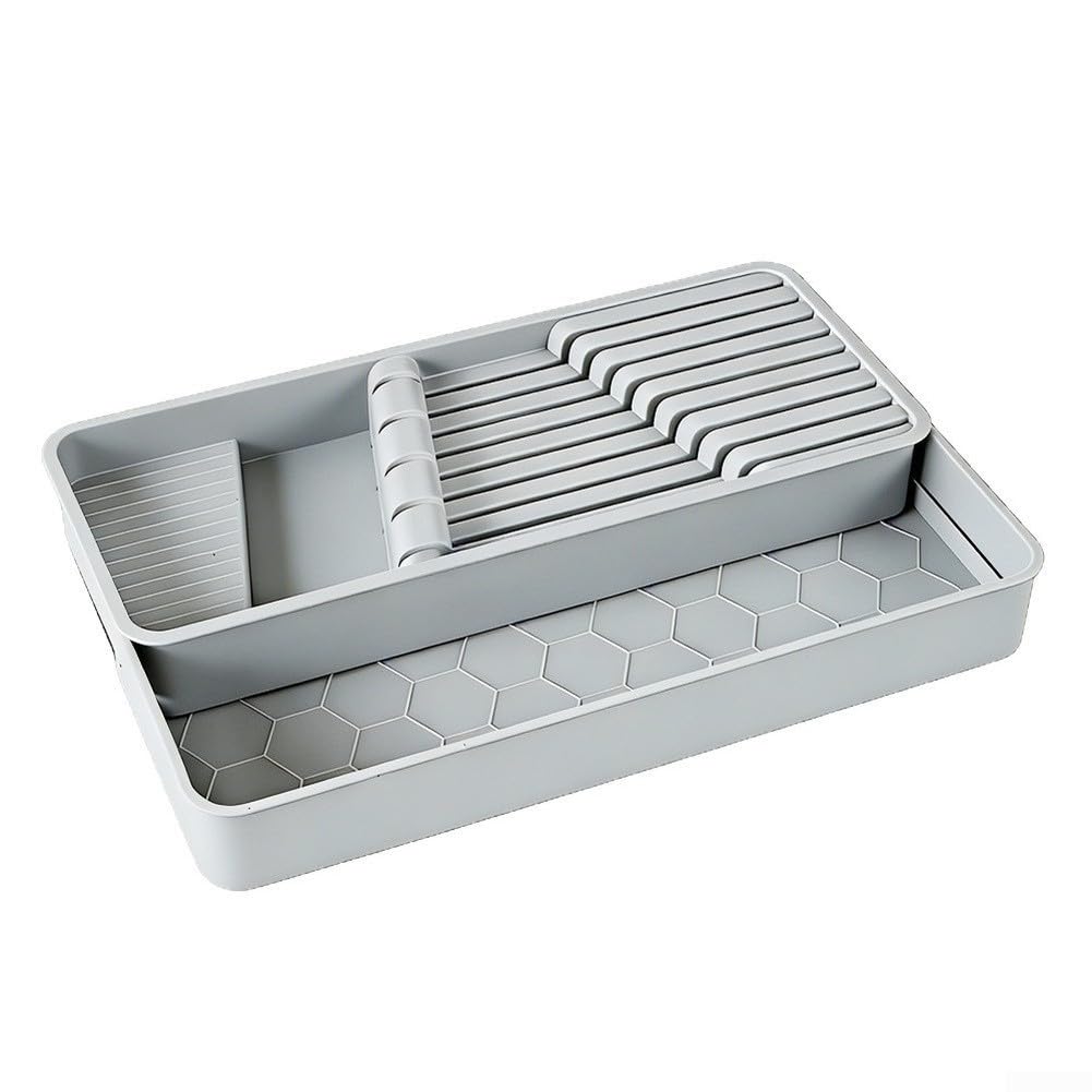 Organizador de cajones para utensilios de cocina, organizador de cubiertos de cocina extraíble, caja de almacenamiento para utensilios, soporte multiusos, diseño de ahorro para tenedores, cucharas