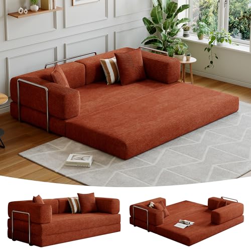 CHORRO Compressed Sleeper Sofa Bed,Convertible Floor Boneless Couch-with Comfy Pillow,Modular Modern Corduroy Sofa for Living Room Bedroom Lounge Studio-with Fixed-Shape Frame and Support Armrest