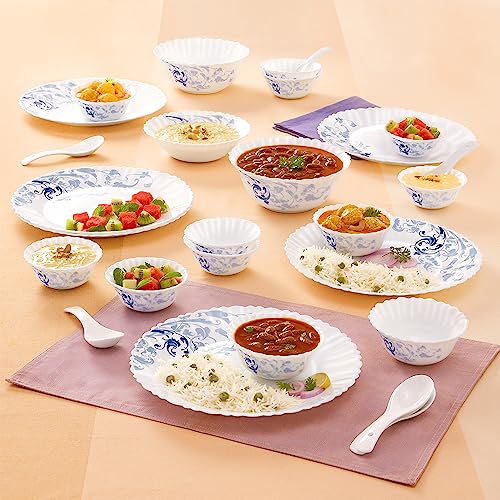Image of Larah by Borosil 27pc Opalware Dinner Set | for Family of 6 | Microwave & Dishwasher Safe | Bone-Ash Free | Crockery Set for Dining & Gifting | Plates & Bowls (Blue EVE)
