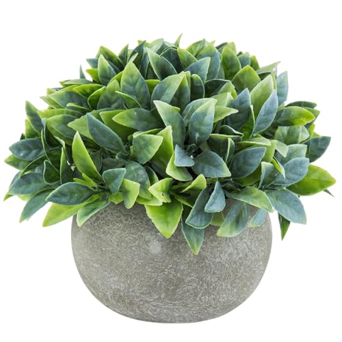 MyGift 6-Inch Artificial Leafy Green Plant in Round Paper Planter Pot – Faux Decorative Tabletop Plant for Home, Office, or Shelf Display