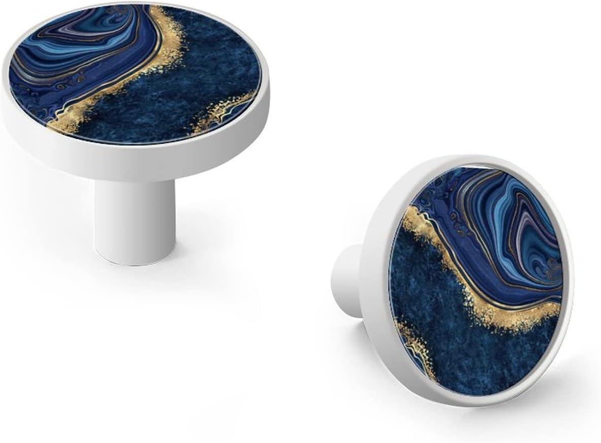 AAMPEAR 6 Pack White Knobs,Blue Marble Agate Brass