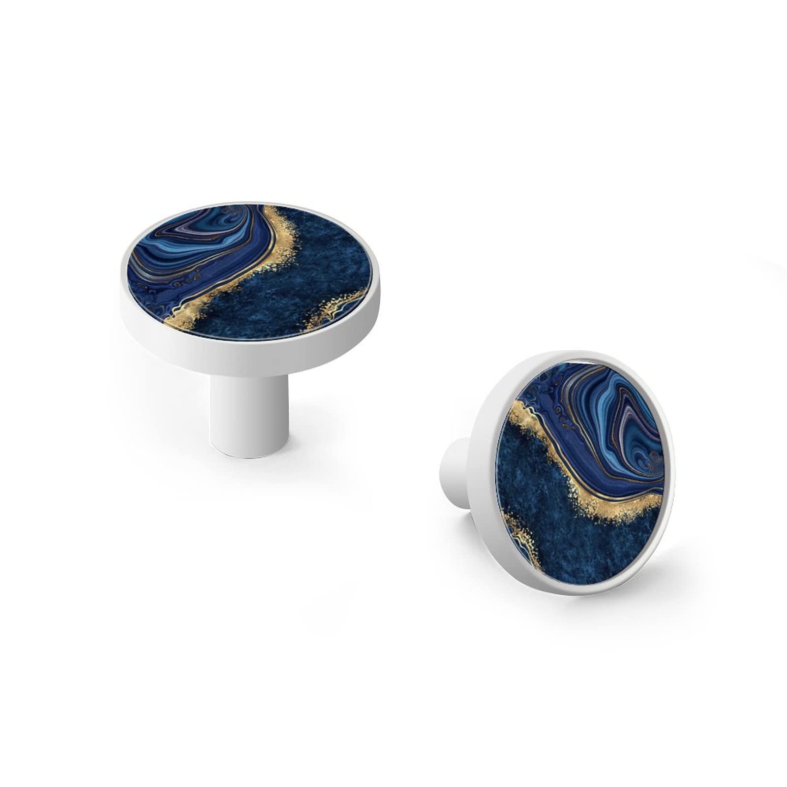 AAMPEAR 6 Pack White Cabinet Knobs,Blue Marble Agate Brass Gold Veins Dresser Knobs Flat Zinc Knobs Cupboard Drawer Pulls Cabinet Door Knobs Drawers Handle
