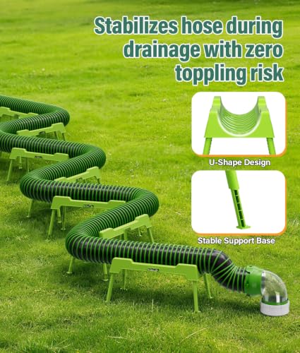 Image of RV Sewer Hose Support, 15FT Heavy-Duty Camper Waste Hose Holder with 7 Foldable Sections, Adjustable & Stable Waste Drainage Support with Strap, Stackable & Weather-Resistant, Green (Patent Pending)