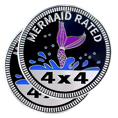 Image of EDINGM 2 PCS Mermaid Rated Metal Car Emblem, 4x4, Universal Fit, Compatible with Jeep Wrangler, Truck, SUV, RV