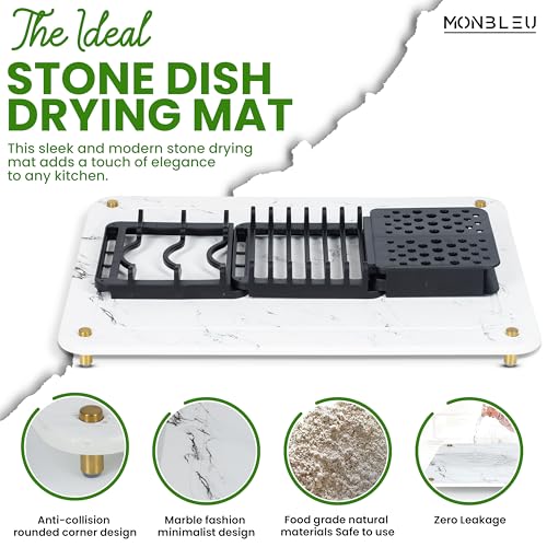 Monbleu DISH DRYING MAT For Kitchen Counter,Diatomaceous Earth Quick Drying Stone Mat For Kitchen Sink With Dish Drying Rack,Non Slip Stone Drying Tray thumb #1