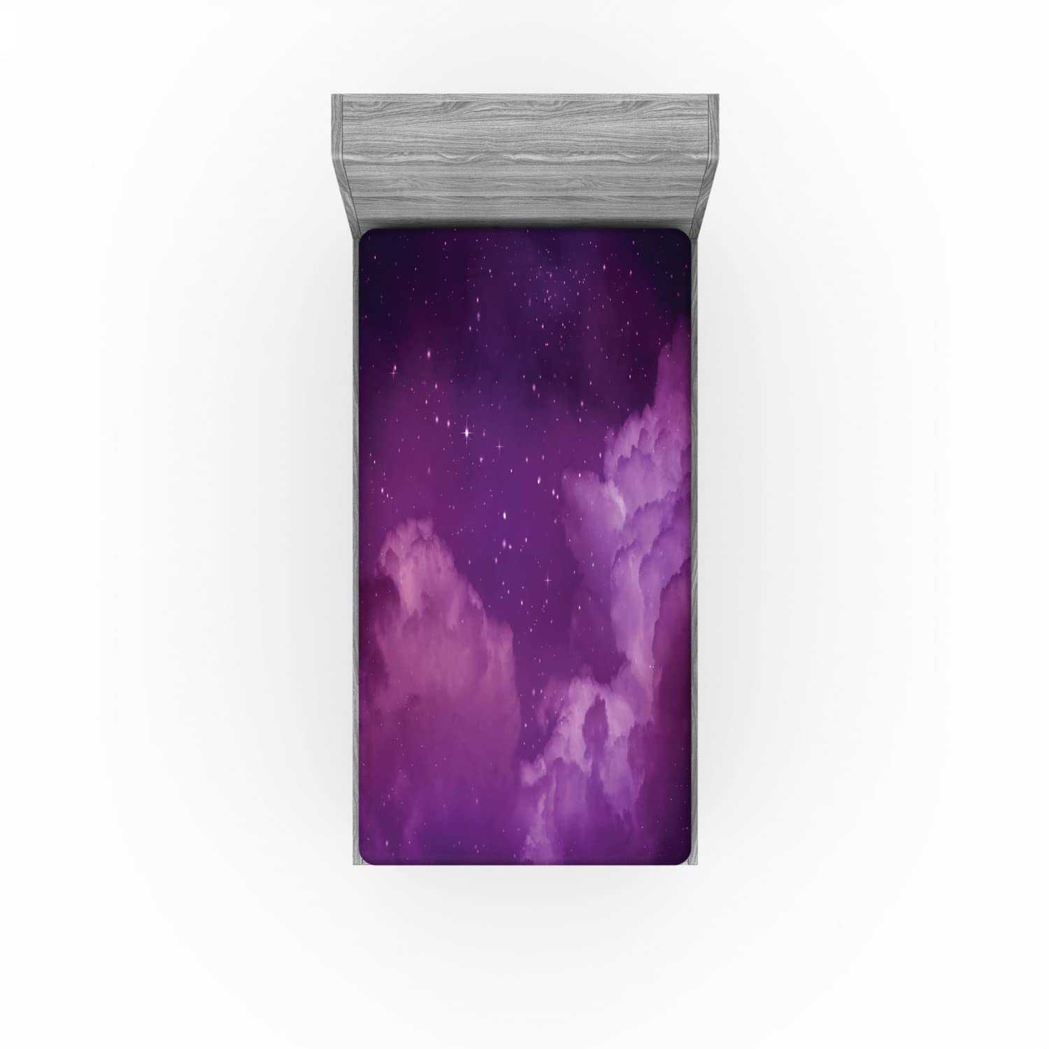 Ambesonne Nebula 2 Pack Fitted Sheet, Cosmic Celestial Stars, Bed Cover All-Round Elastic Deep Pockets 2 Pieces, Package Contains 2 Twin Size Fitted Sheets, Magenta Indigo