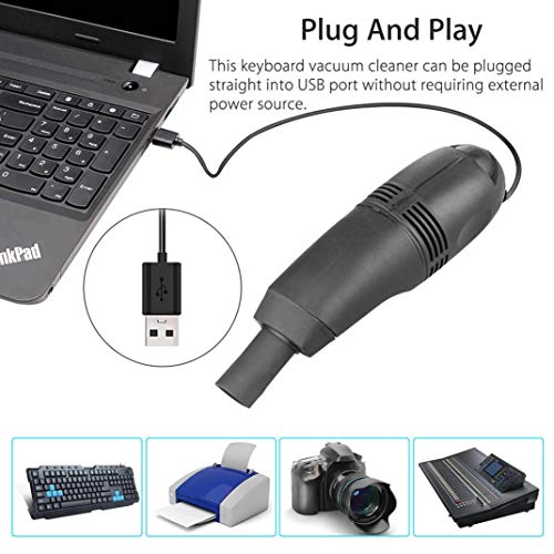 Mini Computer Vacuum USB Keyboard Cleaner PC Laptop Brush Dust Cleaning Kit (Black)
