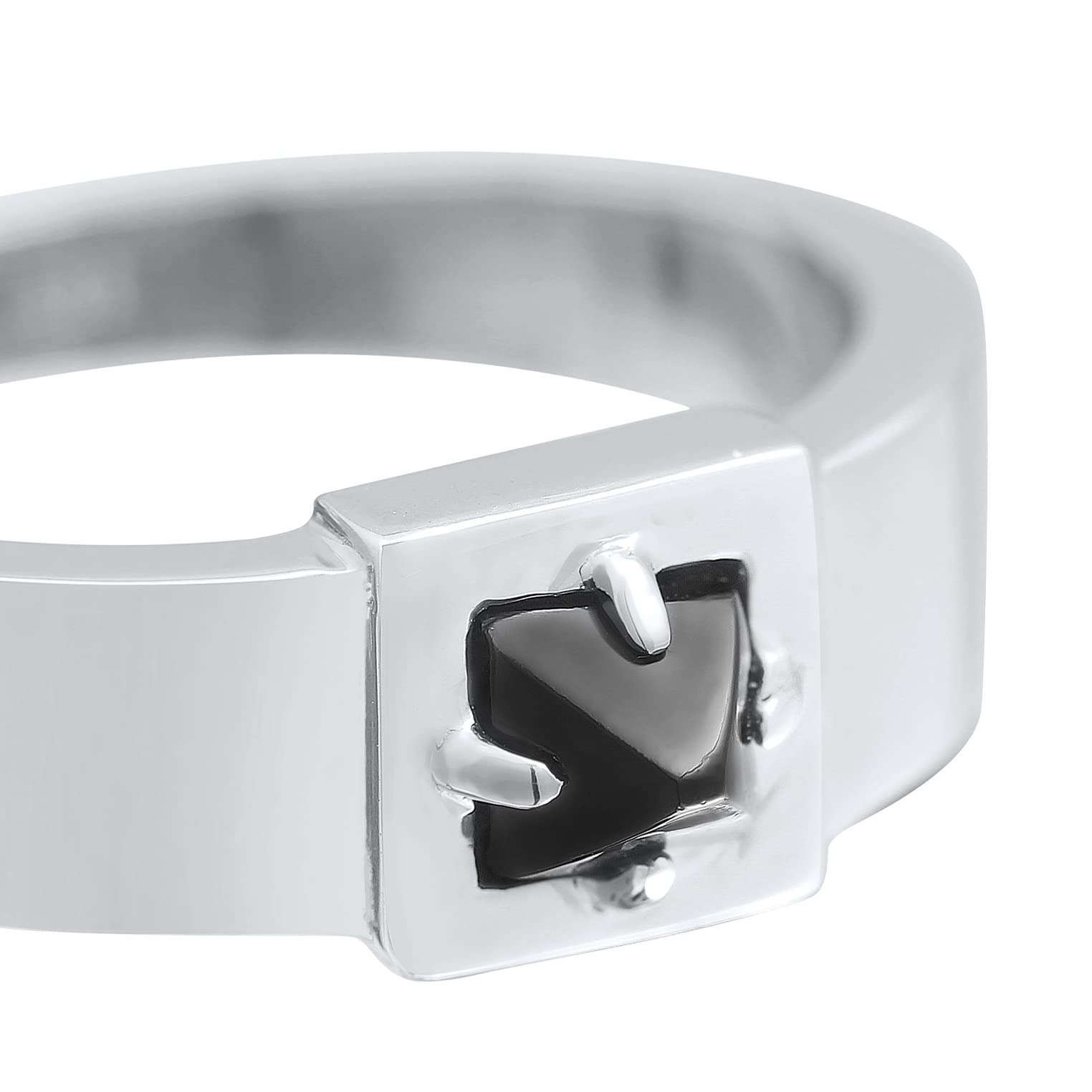 Kuzzoi Anillo de sello para hombre con piedra preciosa de ónix, plata de ley 925 pulida, anillo de plata maciza con piedras preciosas (5 mm), color negro, anillo para hombres en la talla 60 – 66,