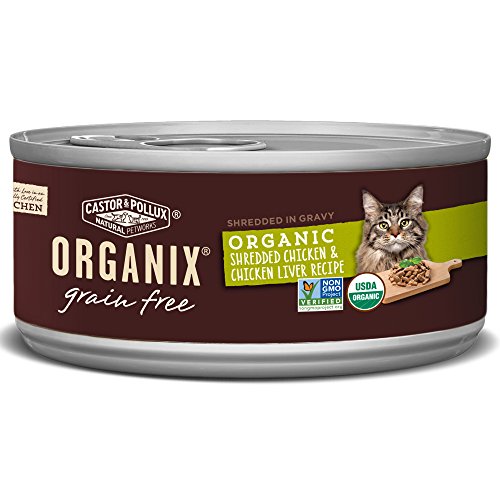 Castor & Pollux Organix Grain Free Organic Shredded Chicken & Chicken Liver Recipe in Gravy All Life Stages Canned Cat Food, (24) 5.5 oz Cans