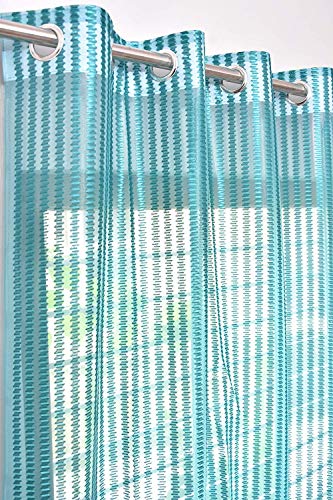 Image of K 2 6 Creation Stripped Polyester Tissue Net Pattern Eyelet Curtain (Aqua Blue, 4 x 7 Feet)