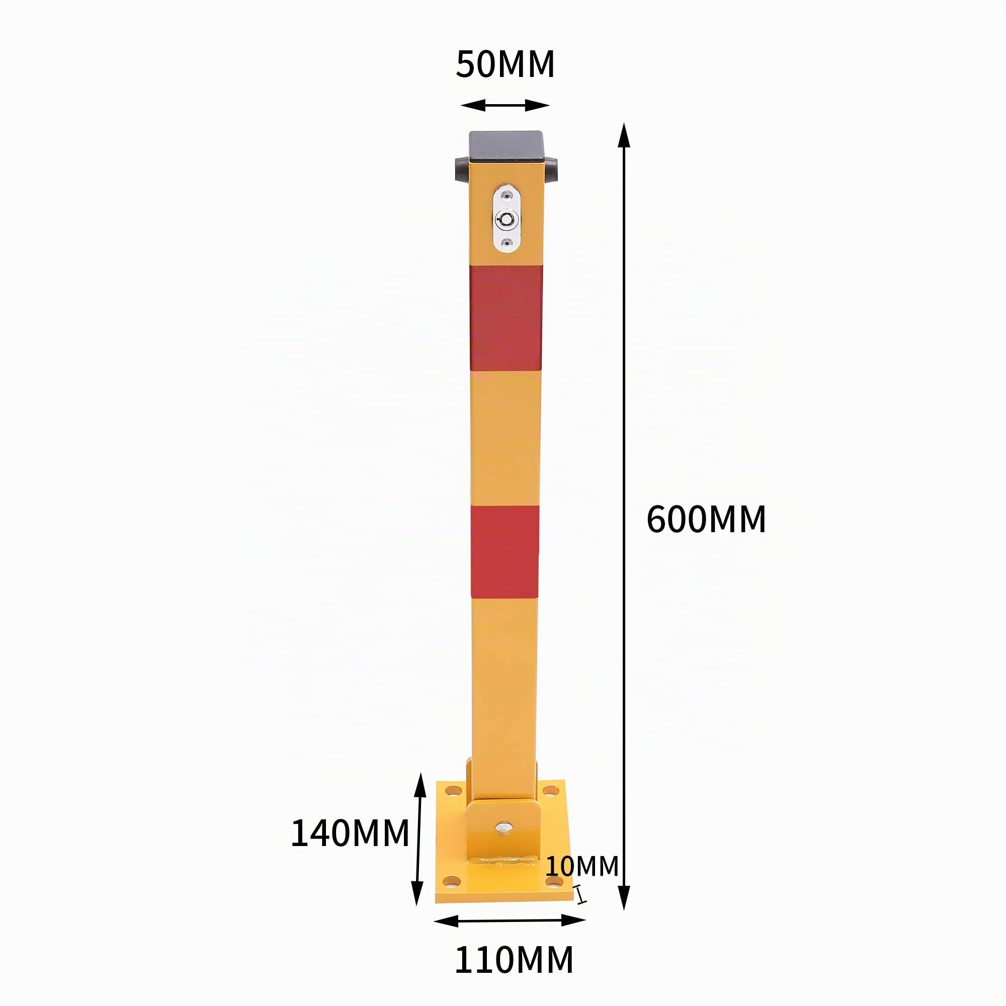 KATSU Borne de Verrouillage d'Espace de Stationnement de Voiture Pliante Poste de Barrière de Stationnement avec Serrure, Jaune et Rouge, Serrure Supérieure, 60cm de Hauteur