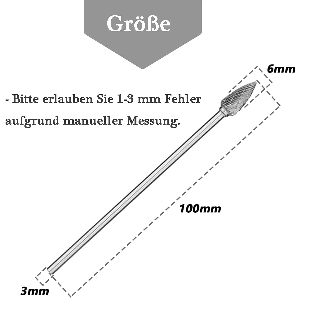Mesee 10 Stück Rotary Burr Set, Wolframstahl Frässtifte, Raspel Set Hartmetall Frässtift Rotary Burr, Holzbearbeitung Schleifkopf Drehwerkzeug Wolframstahl Grinder für Schnitzen, Gravur, Bohren-100mm