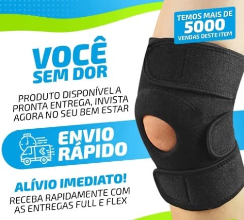 Joelheira De Compressão Ortopédica Preta Patelar Reforçada - Faixa Ajustável Bilateral