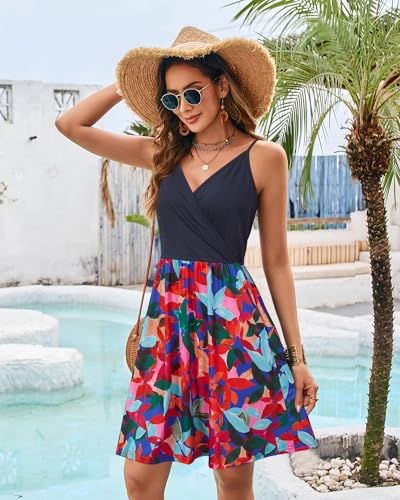 Image of STYLEWORD Womens Sundress Summer Floral Wrap V Neck Backless A-Line Casual Beach Midi Dress