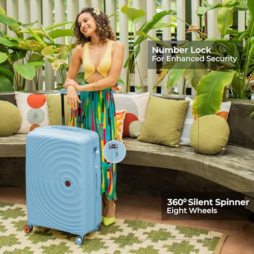 Image of Nasher Miles Polypropylene Spinner Seattle Hard-Sided Check-in Luggage 28 inch | 75cm | 8 Wheels Large Trolley Bag for Travel | Suitcase (Light Blue)