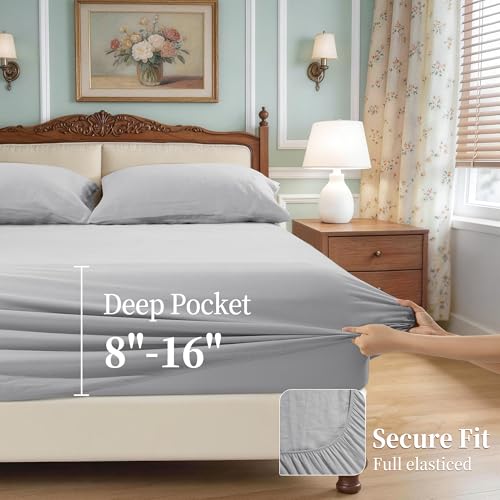 Image of 100% Pure Linen Sheet Set for Hot Sleepers, Breathable Natural Linen Sheets 4pcs, Bedding Set Deep Pocket Up to 16 inch Moisture-Wicking, Softens with Every Wash (Gray King)