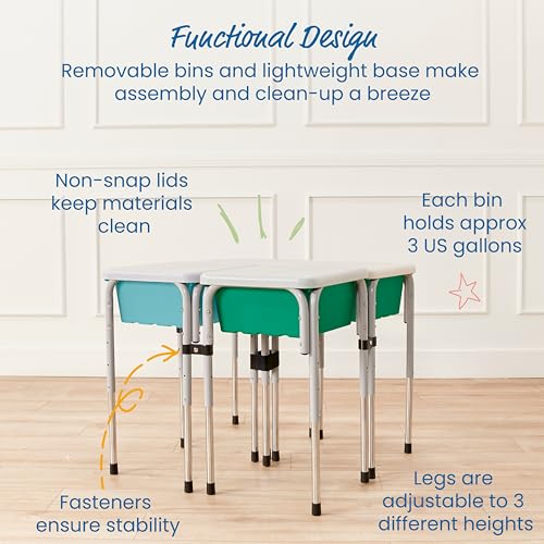 Image of ECR4Kids 4-Station Sand and Water Adjustable Play Table, Sensory Bins, Seafoam /Emerald