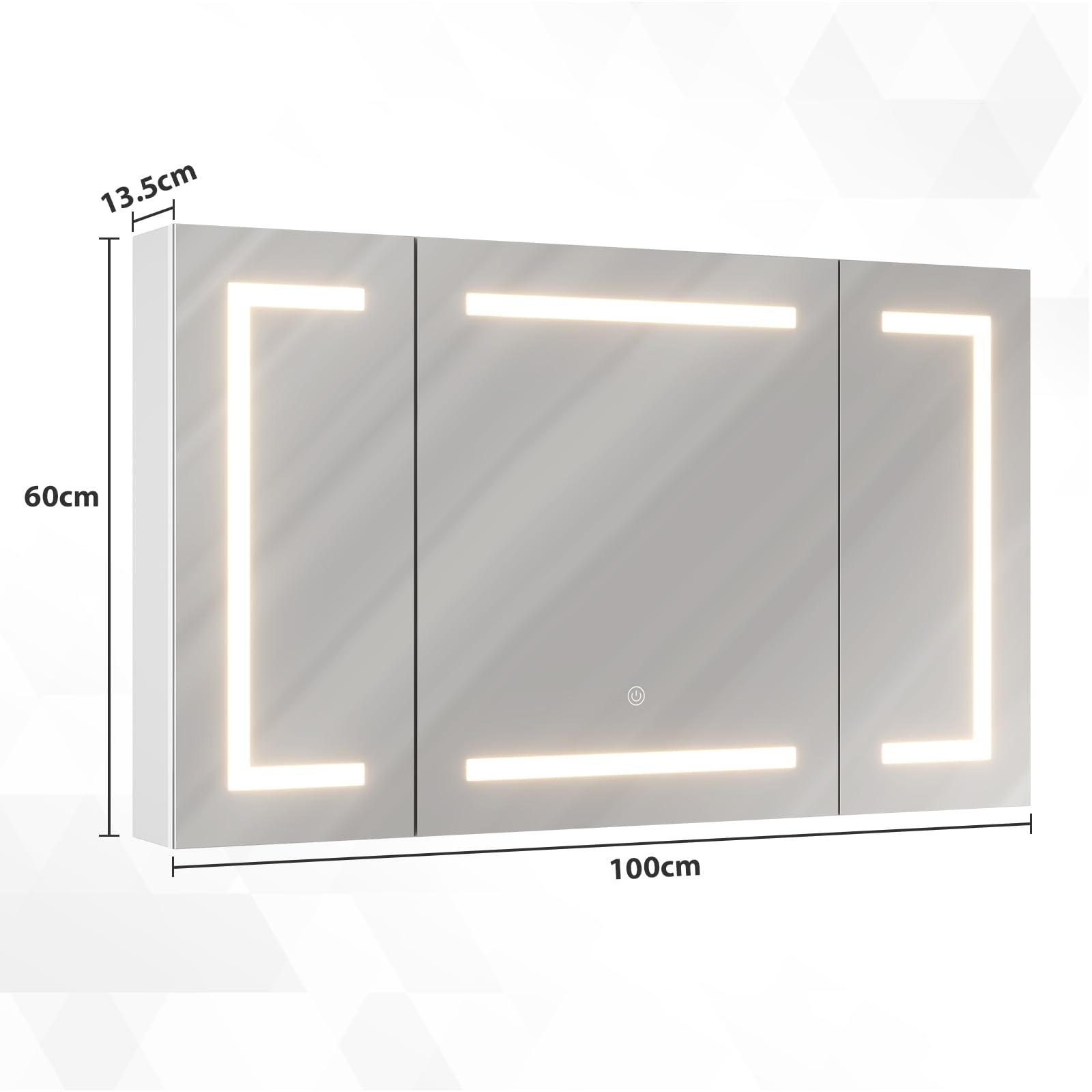 DICTAC Armoire Toilette Miroir avec éclairage LED et Prise 100x60x13.5cm Métal Armoire de Toilette avec Miroir,Armoire Miroir Salle de Bain avec étagère Réglable,3 Couleur Lumiere