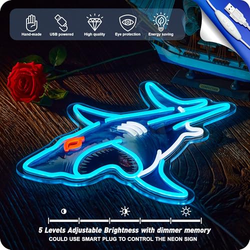 Image of Shark Neon Sign Shark LED Night Light for Room Decoration Wall Decor Gifts for Kids Teens Men