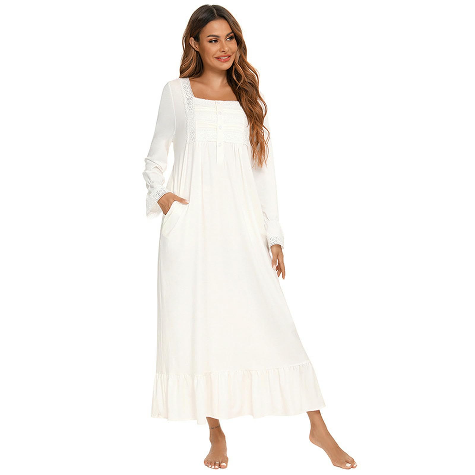 Pigiama da Donna Pigiami A Manica Lunga Vittoriani Abito Principessa Bianco Festa di Halloween Abiti Casa-Rosa-XL