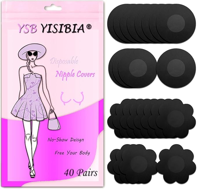 YISIBIA 40 Pairs Nipple Covers For Women Disposable Invisible &amp; Natural Satin Nipple Stickers Petals Breast Pasties