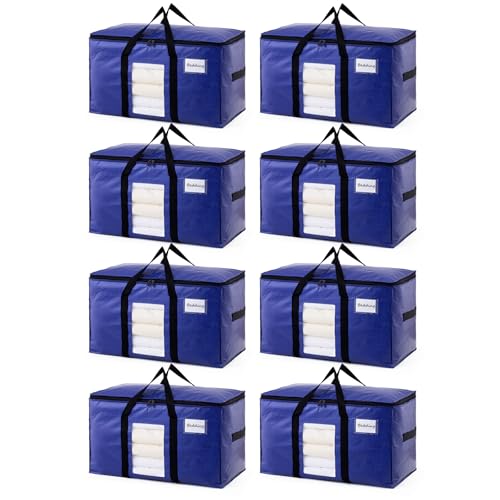 Image of TAILI 8 Pack Dark Blue Extra Large Moving Bags, Heavy Duty Totes with Visible Window, Wrap Around Handles, Great for Storage
