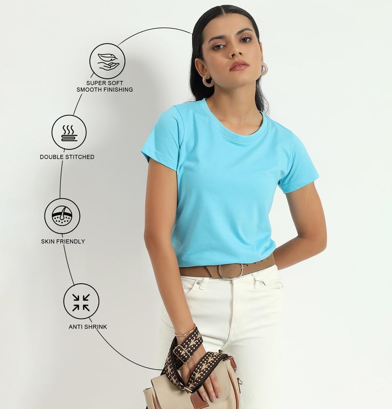 Image of Sleepynuts Women's Plain Round Neck Regular Fit Half Sleeve Cotton T Shirt