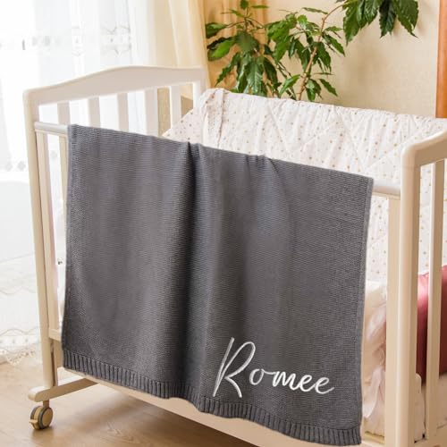 Image of ubjva Personalized Baby Blanket Custom Baby Blanket with Name Customized Embroidered Knitted Blanket Gifts for Newborn Toddler Girl Boy