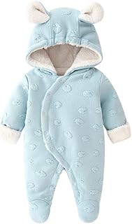 ベビー服長袖ロンパース前開き新生児足付きフード付き厚手秋冬防寒服カバーオール赤ちゃん女の子 贈り物無地