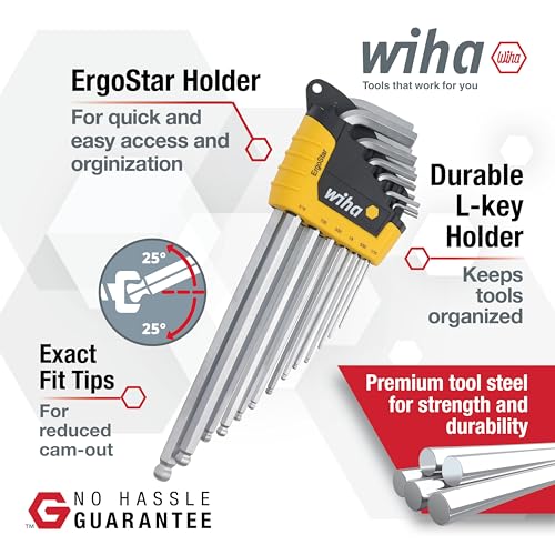 Image of Wiha 66988 ErgoStar Ball End Hex L-Key Set, 13 Piece, Inch, Patented Auto-Open Holder, Chrome-V-Moly Steel