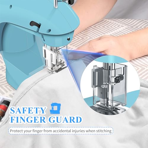 Image of Sewing Machine for Beginners with Fabrics&Finger Guard, Mini Size | Electric Sewing Machines, Fabric Bundles & 42PCS Kit, Double Thread, Dual Speed, Foot Pedal, US Adapter & Extension Table