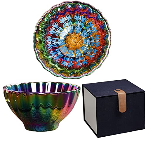 PEWRESLORS Beautiful Colorful Glaze Ceramic Tenmoku Tea Cup Handmade JianZhan Chinese Teaism Kungfu Tea Cup Tea Set with Gift Box(Gold Lotus)