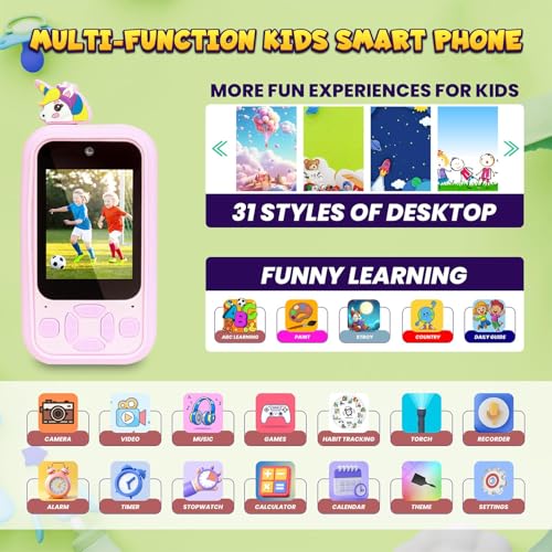 Image of Kids Smartphone Toy with MP3 Music Player Dual Camera for Selfies in-Built Games 2.4 inch Screen 8MP Camera Toys for Boys & Girls (Z7 Pink)