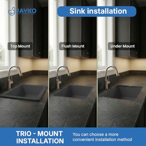 Image of JAYKO Quartz Acrylic Kitchen Sink for Modular Kitchen | Granite Finish, Scratch & Heat Resistant | Easy to Clean & Stylish Sink for Home (LI, 36x18in)