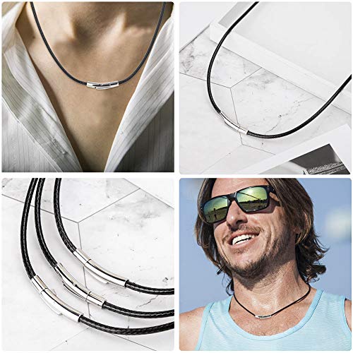 Tagaremuser 3 STÜCKE Lederband Halskette 3mm Schwarz Kunstleder Halskette Braid 316 Edelstahl Verschluss Wachs Lederkette für Männer und Frauen (Schwarz)
