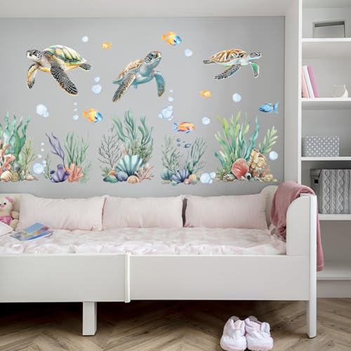 PLIGREAT 2 láminas vinilos decorativos de tortugas en acuarela miniatura 2