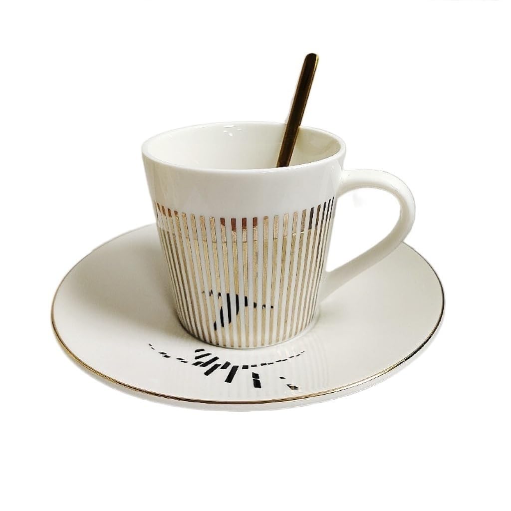 vfdaSWQQ Tea set, Creative Simple Ceramic Cup high Value Afternoon Tea Coffee and Saucer Set(D)