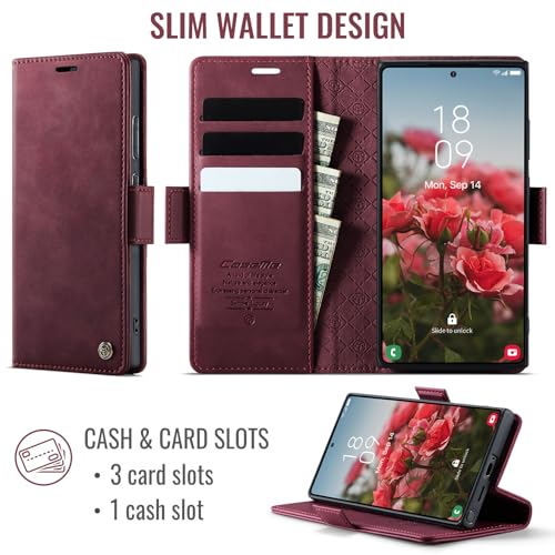 Cracedily Wallet Case for Samsung Galaxy S24 Ultra Leather Wallet Flip Cover with Card Holder, Kickstand, Magnetic Closure, RFID Blocking TPU Shockproof Phone Case Compatible with S24 Ultra, Red - image 3