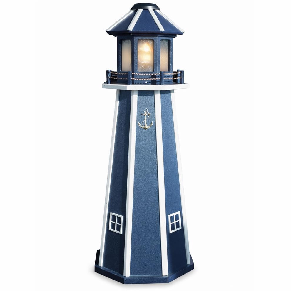 Peaceful Classics Solar Lighthouse for Outdoor Garden Dcor | Amish Handcrafted Poly Lumber Lighthouse Trim Lamp | Weather-Resistant Yard Accent (Navy 4ft)