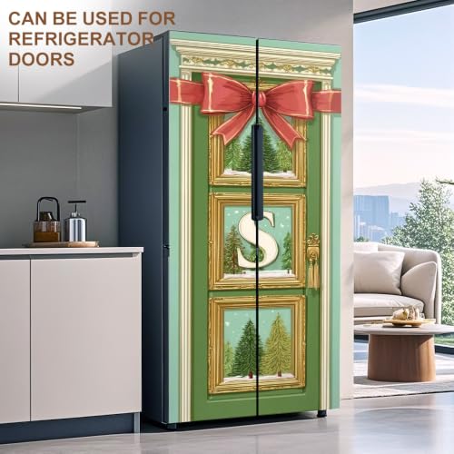 Image of Christmas Green Pine Red Bow Gold Frame Door Mural 30.31x78.74in