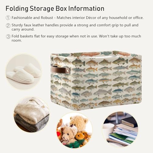 Image of Aslsiy Storage Basket Vintage Fishing Theme Nursery Bins Baby Canvas Box Clothes Shelf Basket Laundry Hampers 2 Pcs