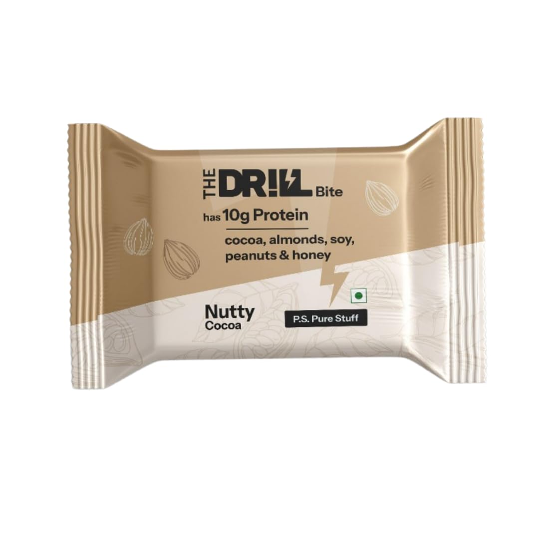 The Drill Bite - Nutty Cocoa | Pack of 6 |10g Protein Bar | Muscle Gain & Energy | No Added Sugar | Natural Ingredients | No Preservatives | Clean Plant Protein