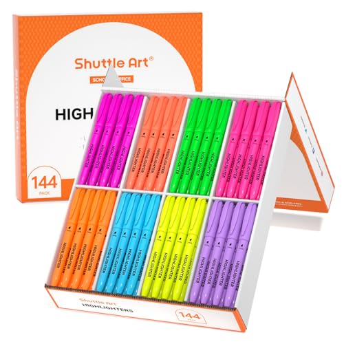 Shuttle Art 144 Pack Highlighters, Highlighters Assorted Colors Set, 8 Bright Colors Chisel Tip Highlighter Markers Bulk for Kid and Adult Coloring, Highlighting as School Supplies