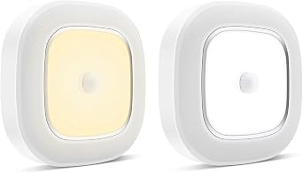 WhitePoplar Motion Sensor Battery Operated Lights, Indoor Wireless Activated LED Ceiling Light Battery Powered 300LM, for Closet Hallway Stairs Kitchen Laundry Bedroom Basement, White and Warm White