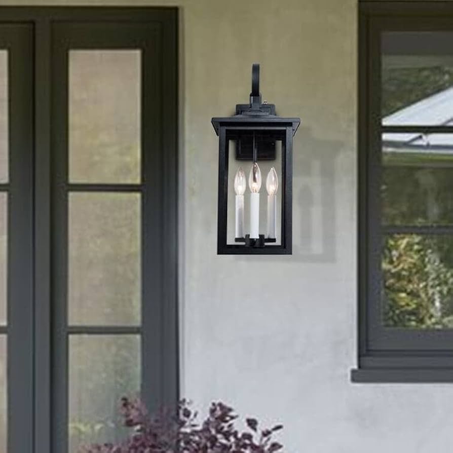 Amazon.com: Black 3 Bulb 19.88'' H Outdoor Wall Lantern with