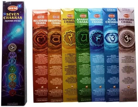 Hem Seven Chakra Pouch 7 pack of 35 Incense sticks for Meditation, Yoga, Relaxation, Healing and Positivity